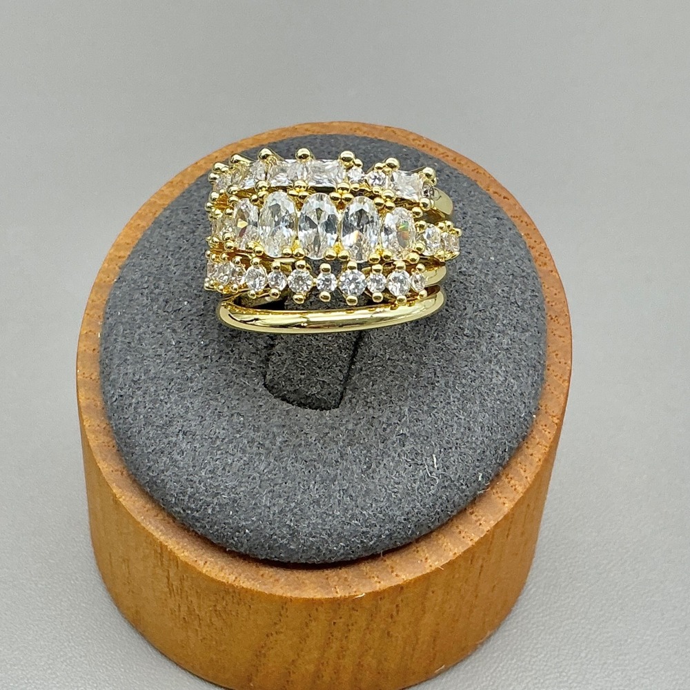 Stackable Ring Set Womens Gold Tone Clear Crystal Multi Band Fashion Jewelry